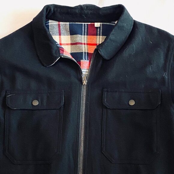 Banks Journal reversible jacket unisex Men's Medium barn jacket black red plaid - Picture 3 of 12